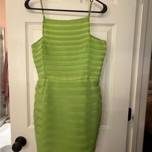 STAUD Vibrant Green Striped Mini Dress